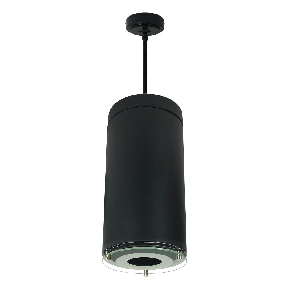 6" Sapphire III Pendant Mount Black Cylinder, Deco Glass Reflector, Black /Black Flange, 120V;