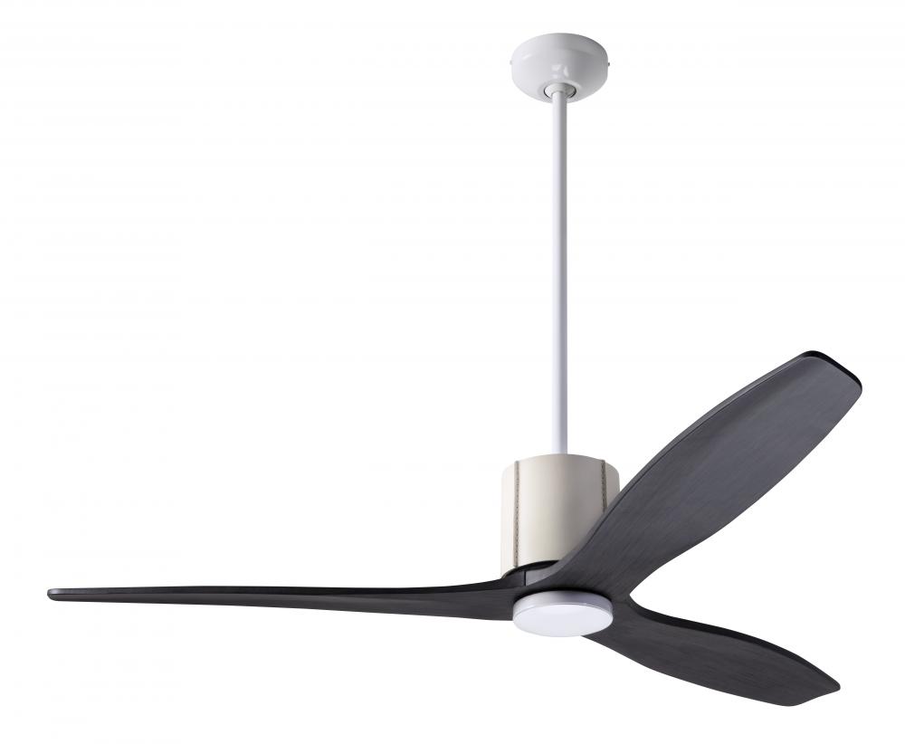 LeatherLuxe DC Fan; Gloss White Finish with Ivory Leather; 54" Ebony Blades; No Light