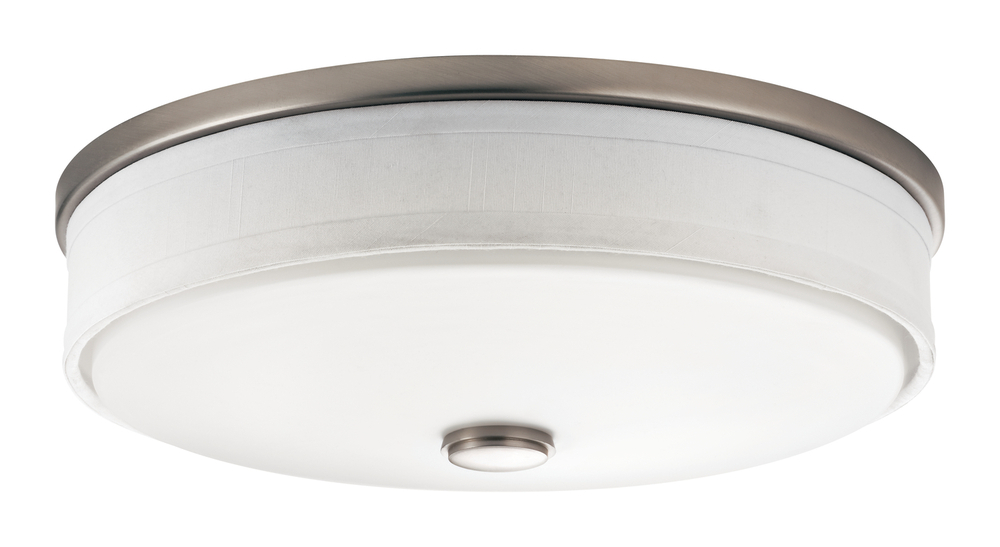 Ceiling Space 13" LED Flush Mount with Linen Shade and White Acrylic Diffuser in Brushed Nickel