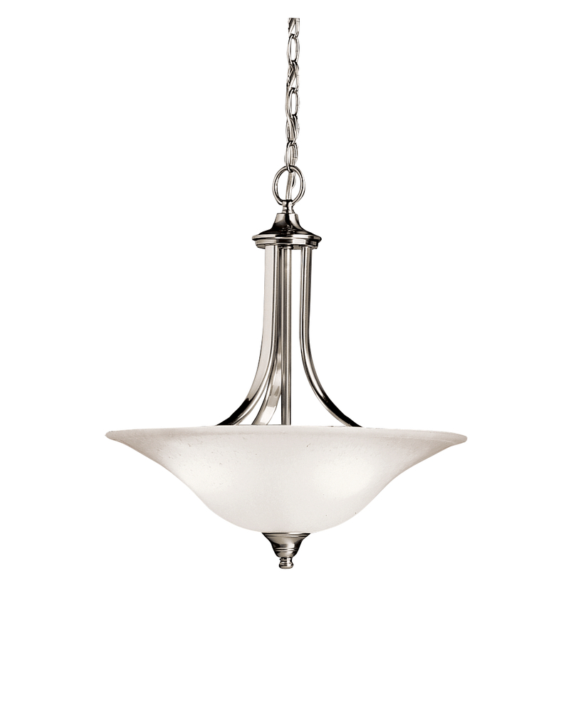 Dover 19" 3 Light Convertible Pendant or Semi Flush with Etched Seeded Glass in Brushed Nickel