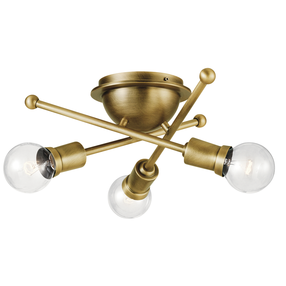 Armstrong 3 Light Flush Mount Natural Brass