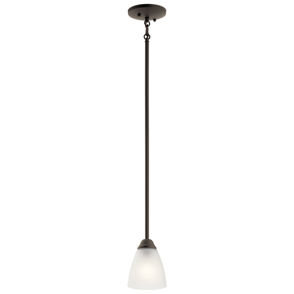 Jolie 18" 1 Light Mini Pendant with Satin Etched Glass in Olde Bronze