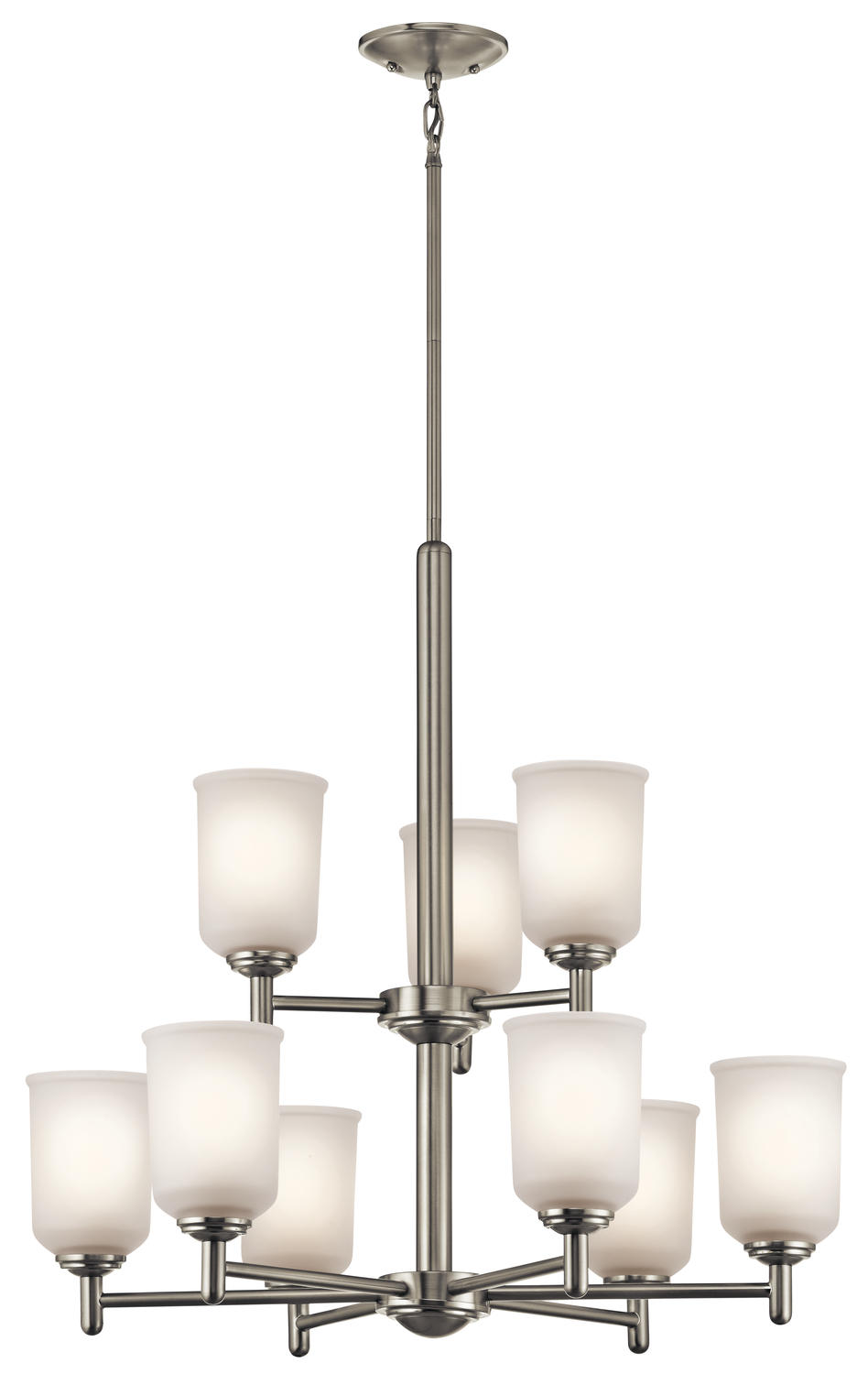 Shailene 26.5" 9 Light 2 Tier Chandelier with Satin Etched Glass in Brushed Nickel