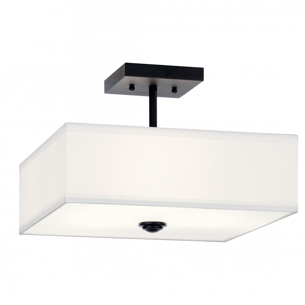 Shailene 14" 3 LT Square Semi Flush with Satin Etched White Diffuser and White Microfiber Shade