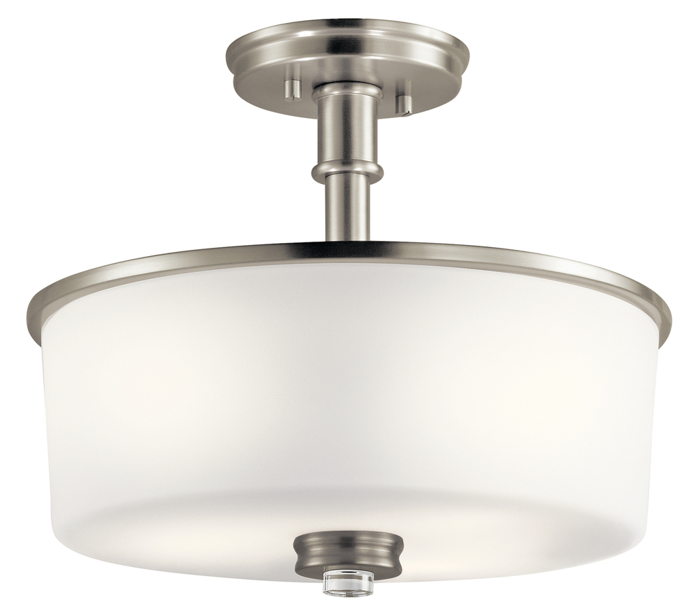 Joelson 14.25" 3 LT Semi Flush with Satin Etched Cased Opal and Clear Glass