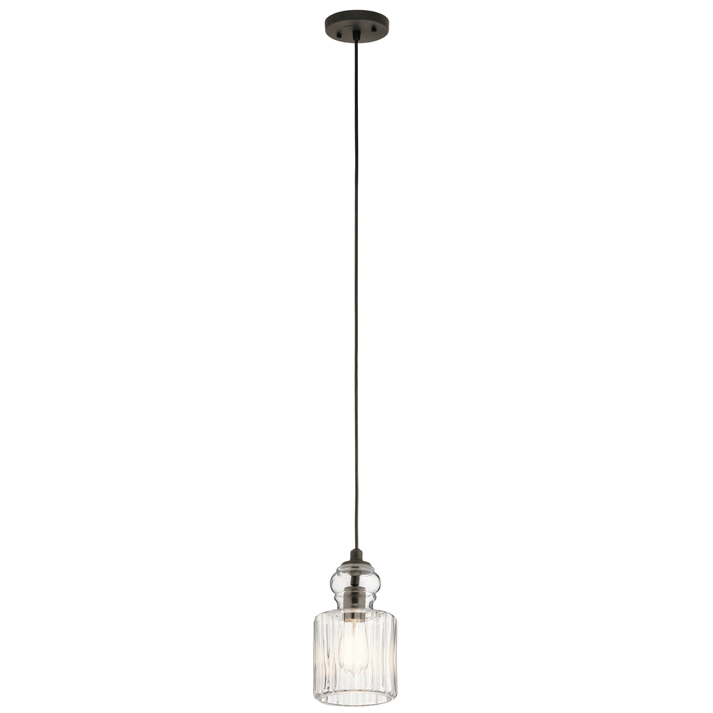 Riviera 10.75" 1 Light Pendant with Clear Ribbed Glass in Olde Bronze