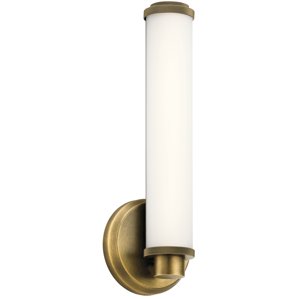 Indeco 14.5" LED Linear Vanity Light with Satin Etched White Glass in Natural Brass