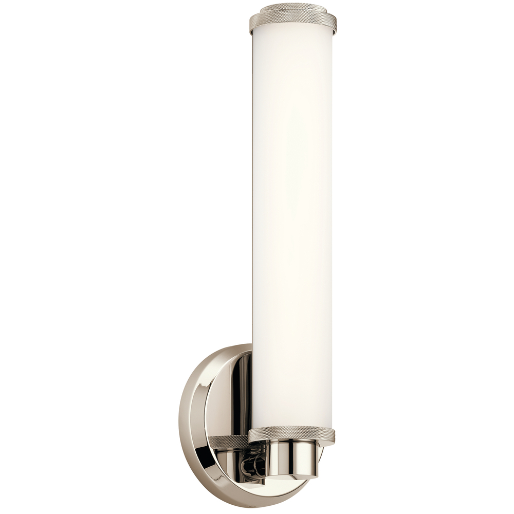 Indeco 14.5" LED Linear Vanity Light with Satin Etched White Glass in Polished Nickel
