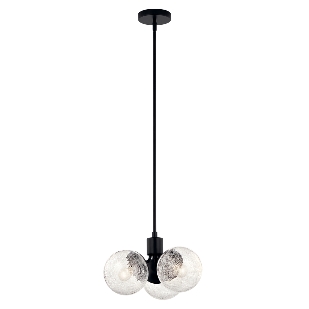 Silvarious 16.5 Inch 3 Light Convertible Pendant with Clear Crackled Glass in Black