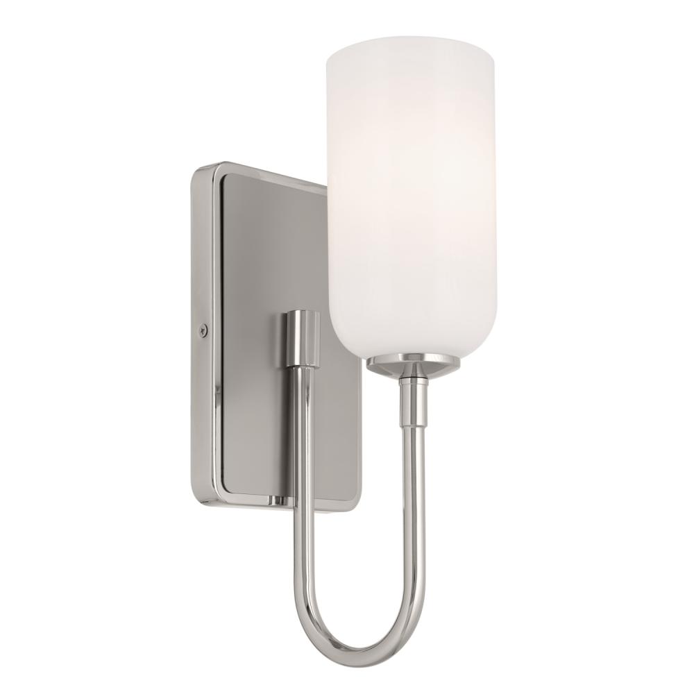 Solia 13.5 Inch 1 Light Wall Sconce with Opal Glass in Polished Nickel with Stain Nickel