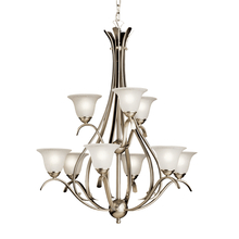 Kichler 2520NI - Dover 37" 9 Light 2 Tier Chandelier with Etched Seeded Glass in Brushed Nickel