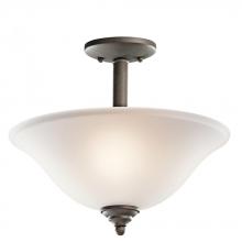 Kichler 3694OZ - Wynberg 15" 2 Light Convertible Inverted Pendant/Semi Flush with Satin Etched Glass in Olde Bron