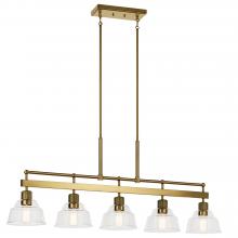 Kichler 52404BNB - Eastmont 5 Light Linear Chandelier with Clear Glass Brushed Natural Brass and Walnut Wood