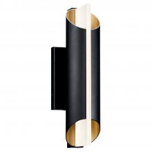 Kichler 59077BKTLED - Astalis 16" 1 LED Wall Light with Clear Ribbed Glass Black and Burnished Gold