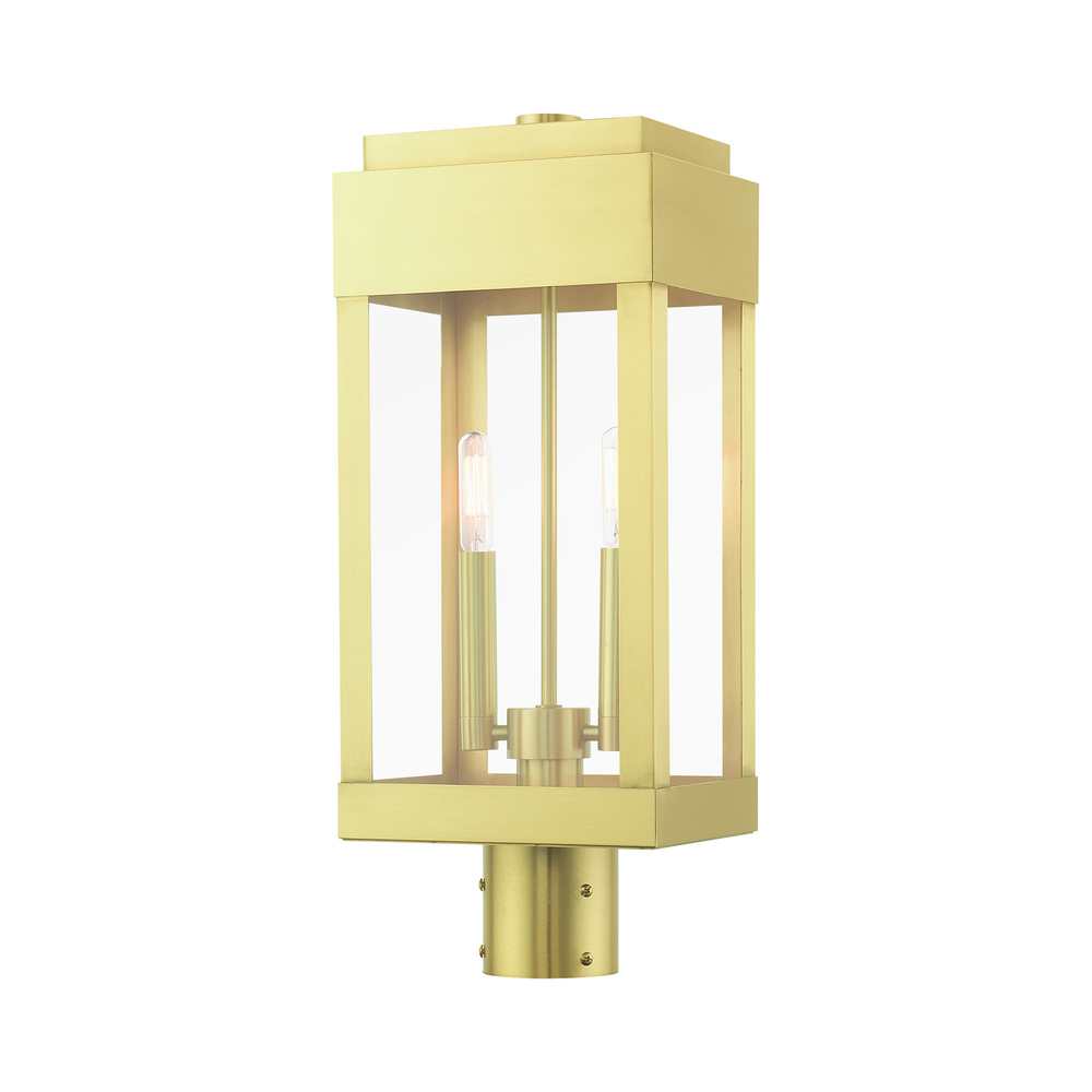 2 Lt Satin Brass Outdoor Post Top Lantern