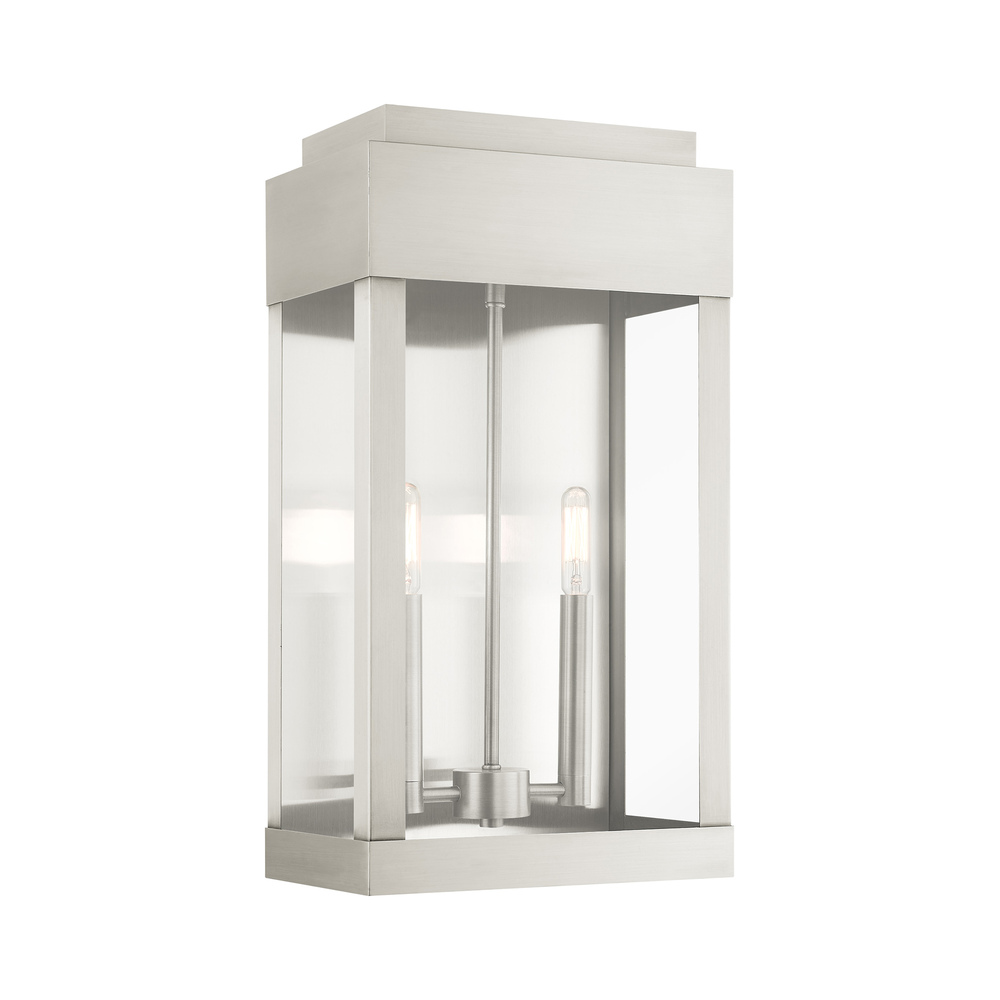 2 Lt Brushed Nickel Outdoor Wall Lantern