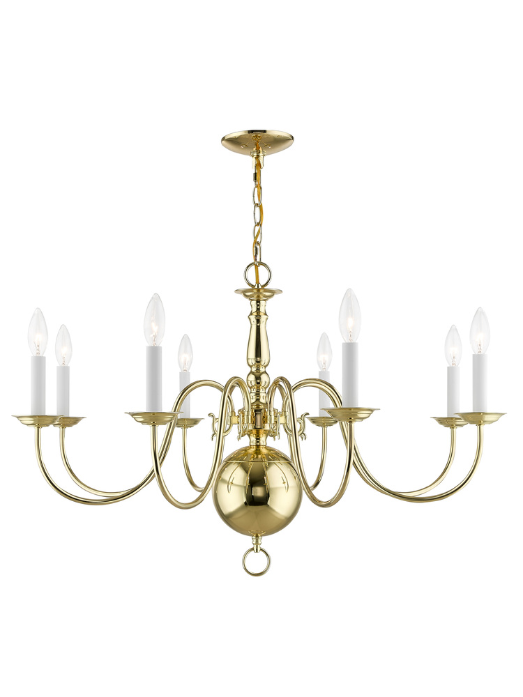 8 Light Polished Brass Chandelier