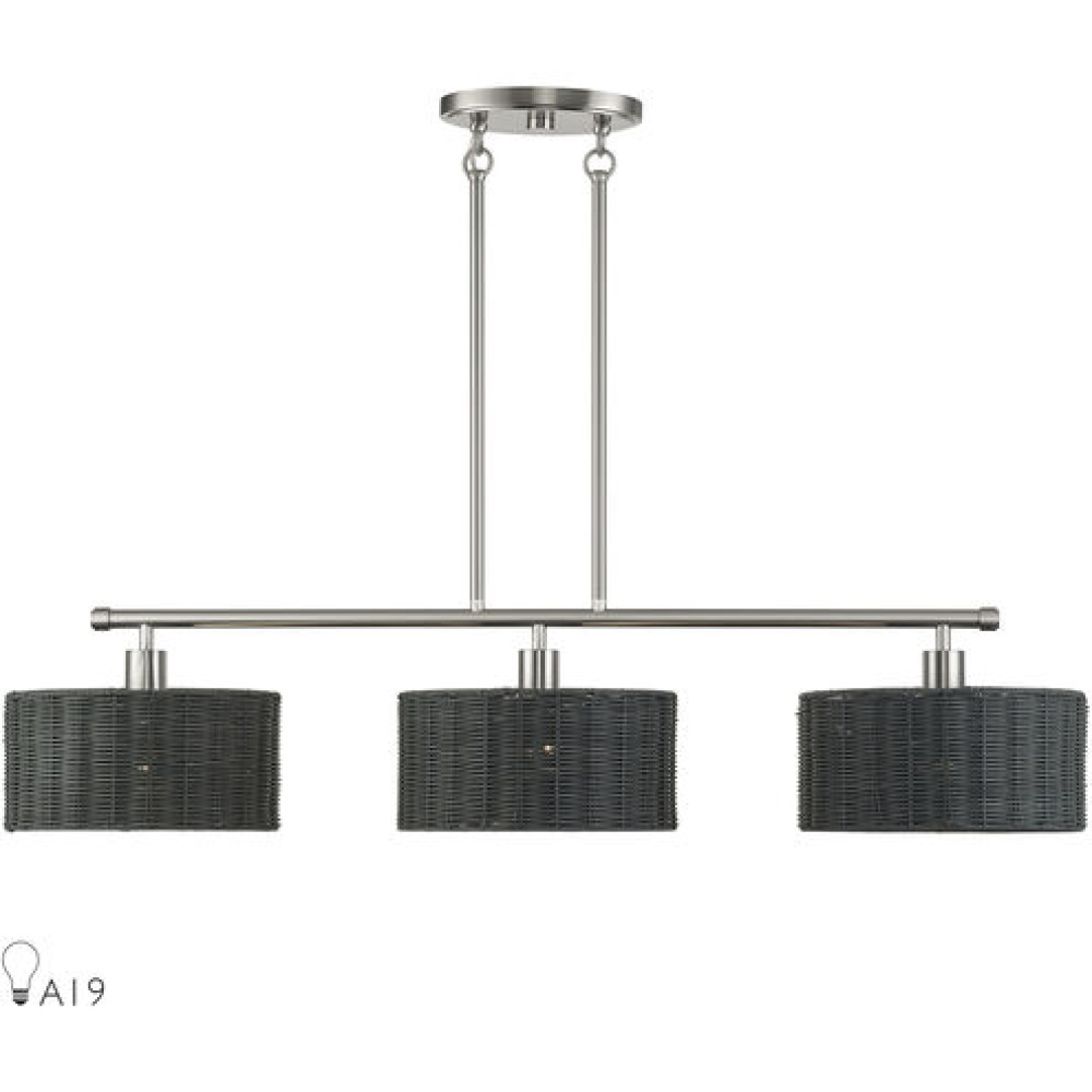 3 Light Brushed Nickel Extra Large Linear Chandelier