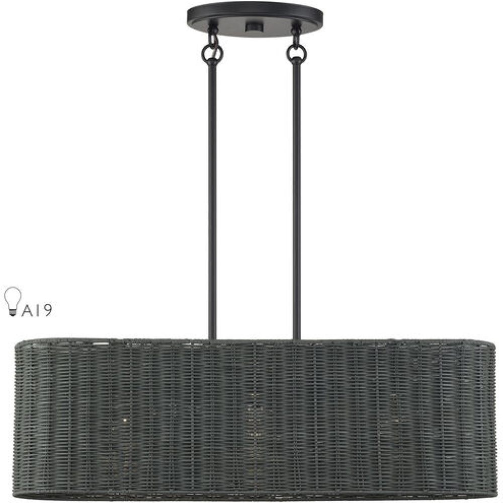 3 Light Black Medium Linear Chandelier