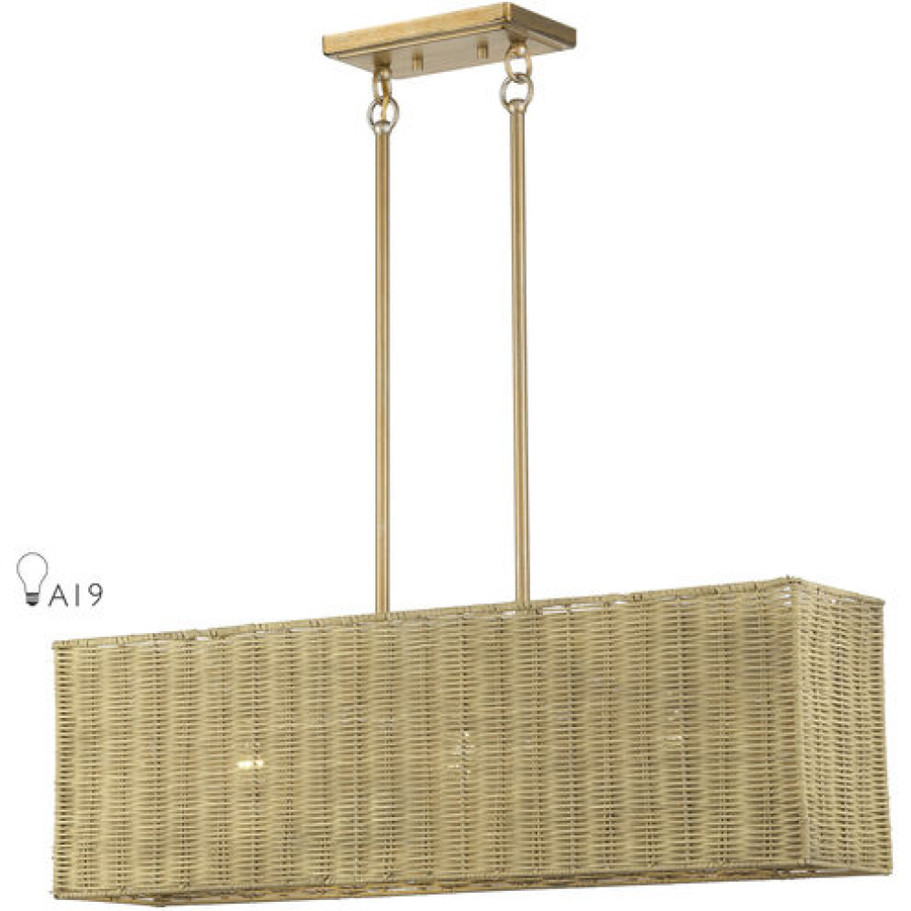 3 Light Antique Gold Leaf Medium Linear Chandelier