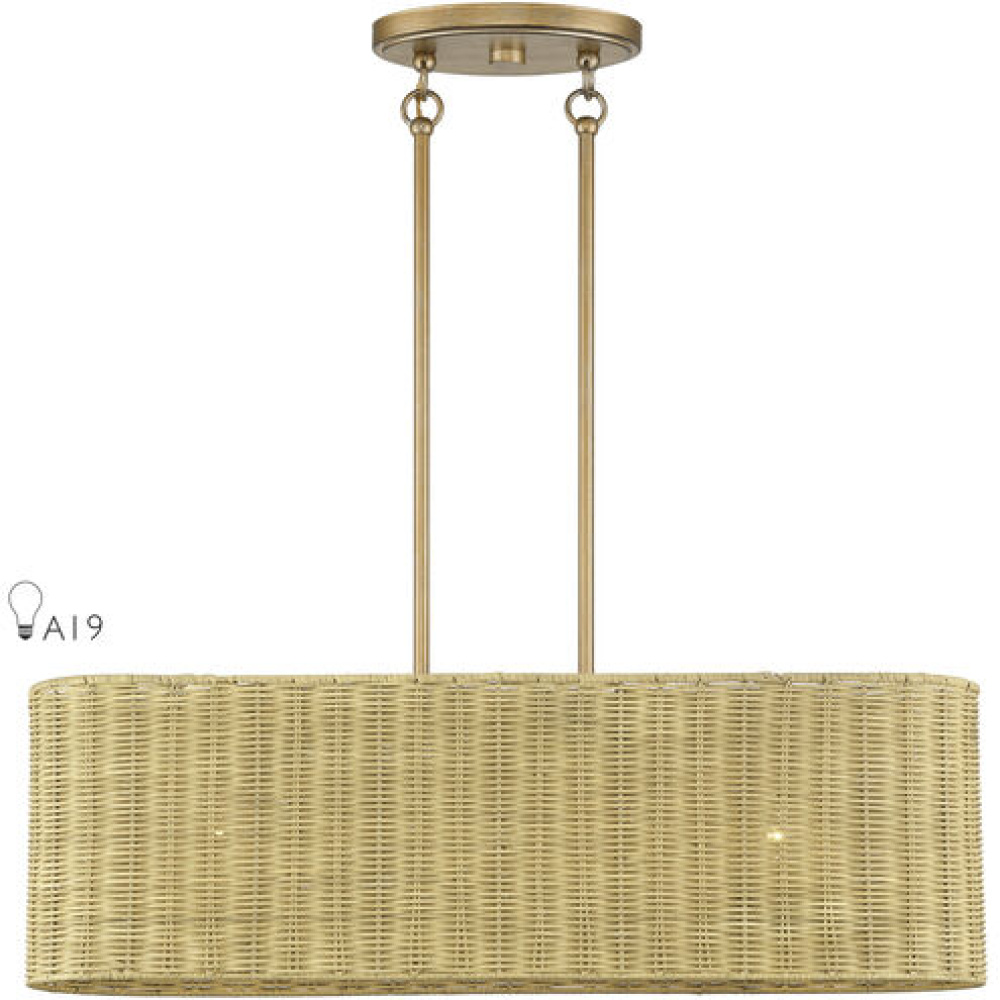 3 Light Antique Gold Leaf Medium Linear Chandelier