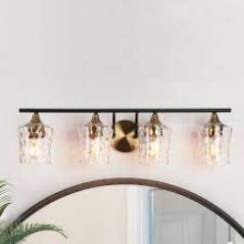 LNC Home A04507 - Druggiming Textured glass 4 light in Black & Brass