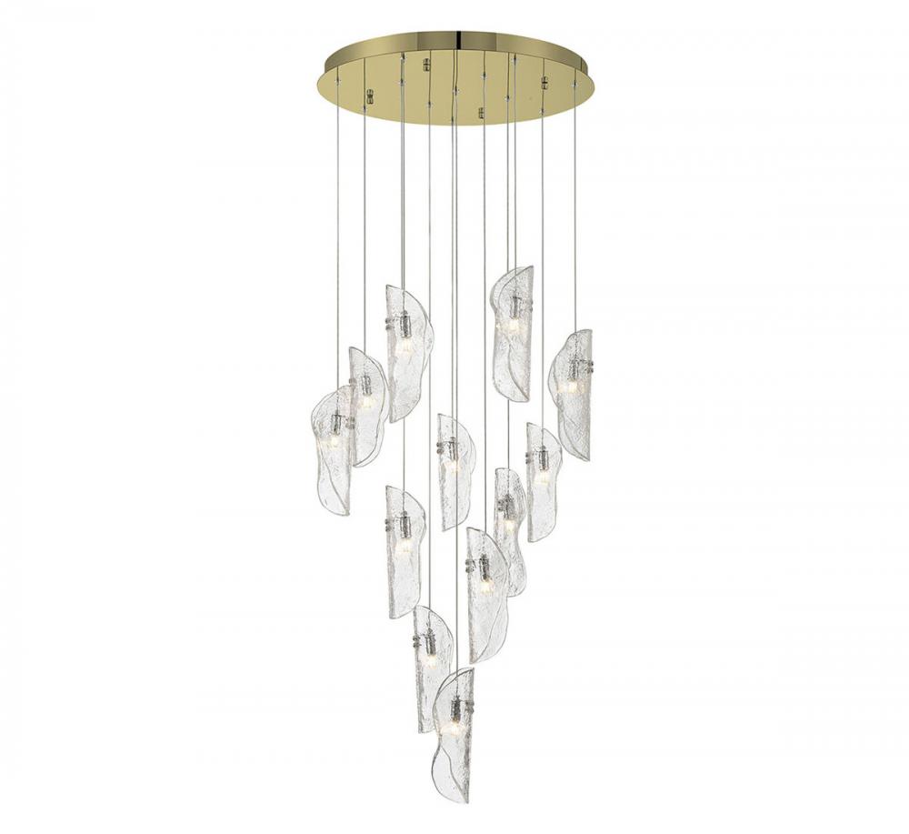 Sorrento, 12 Light Round LED Chandelier, Clear, Gold Canopy