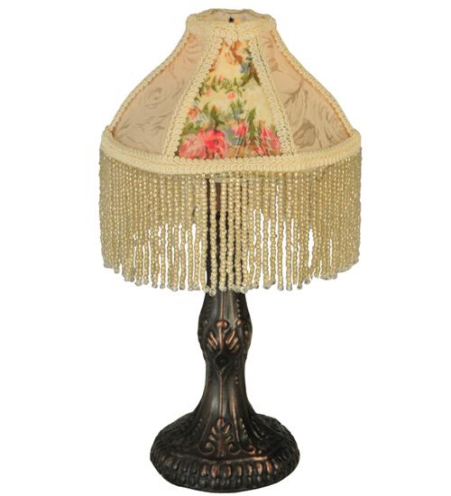 10" High Fabric & Fringe Roses Mini Lamp