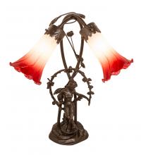Meyda Green 144697 - 17" High Red/White Tiffany Pond Lily 2 Light Trellis Girl Accent Lamp