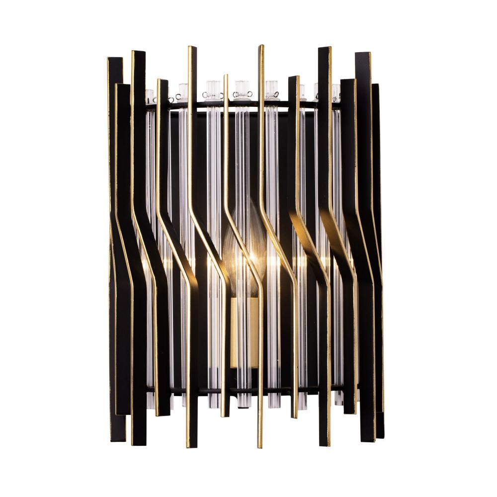 Park Row 1 Light   Sconce - Matte Black/French Gold