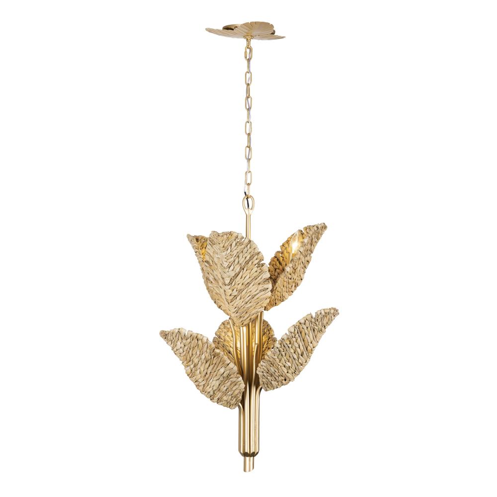 Banana Leaf 6 Light Chandelier - French Gold/Natural Seagrass