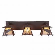 Avalanche Ranch Lighting M35381AL-27 - Smoky Mountain Triple Bath Vanity Light - Trout - Almond Mica Shade - Rustic Brown Finish