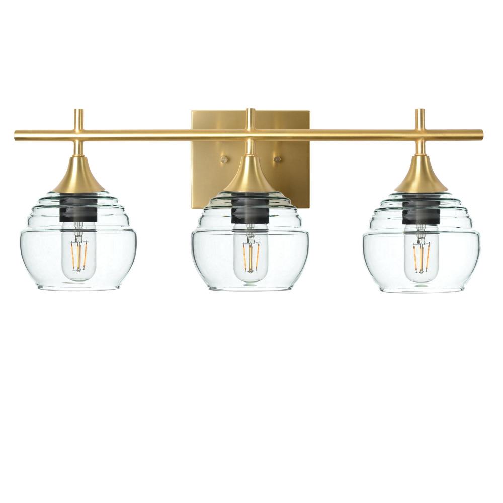301 Lucent: 3 Light Wall Vanity - Eco Clear / Satin Brass