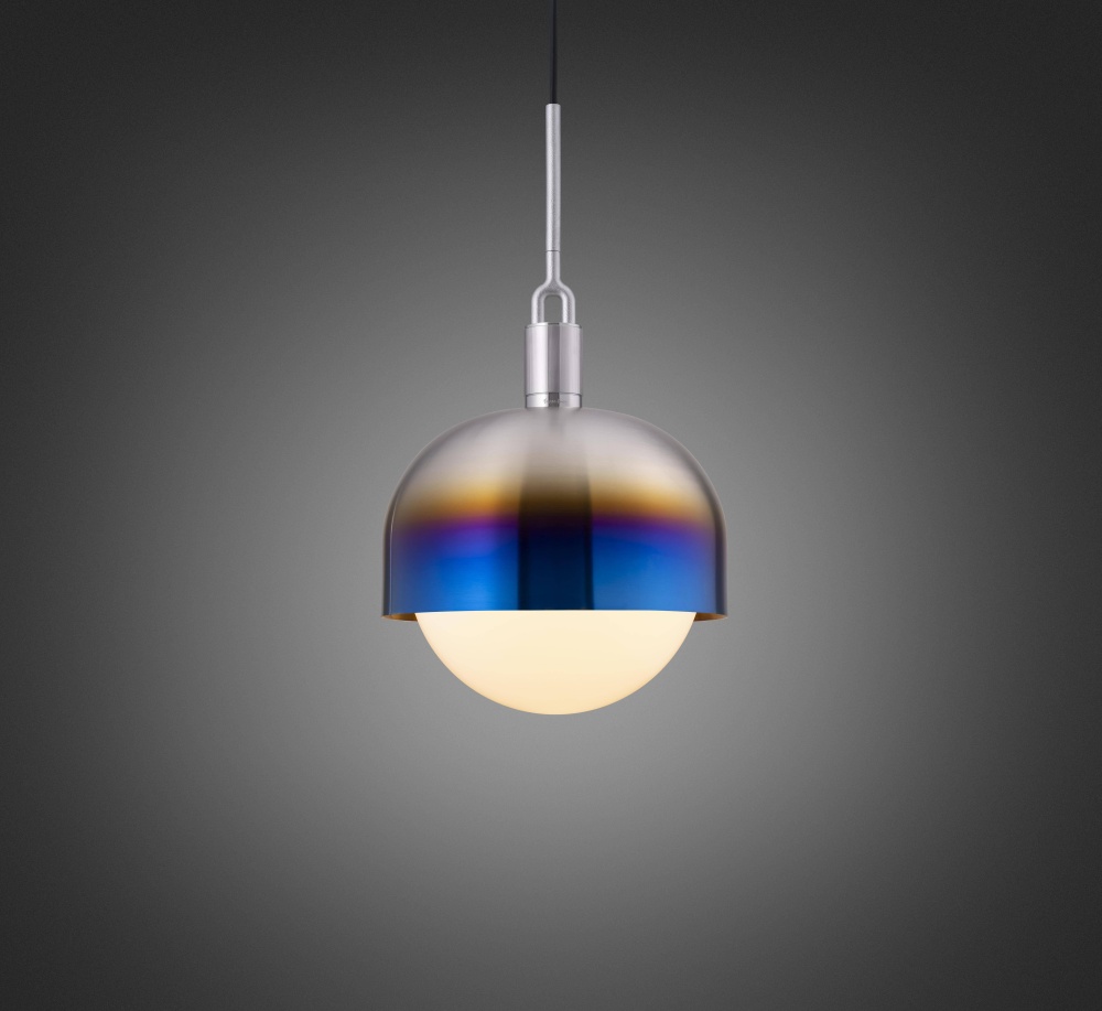 FORKED PENDANT / LINEAR / SHADE / GLOBE / OPAL / LARGE / BURNT STEEL