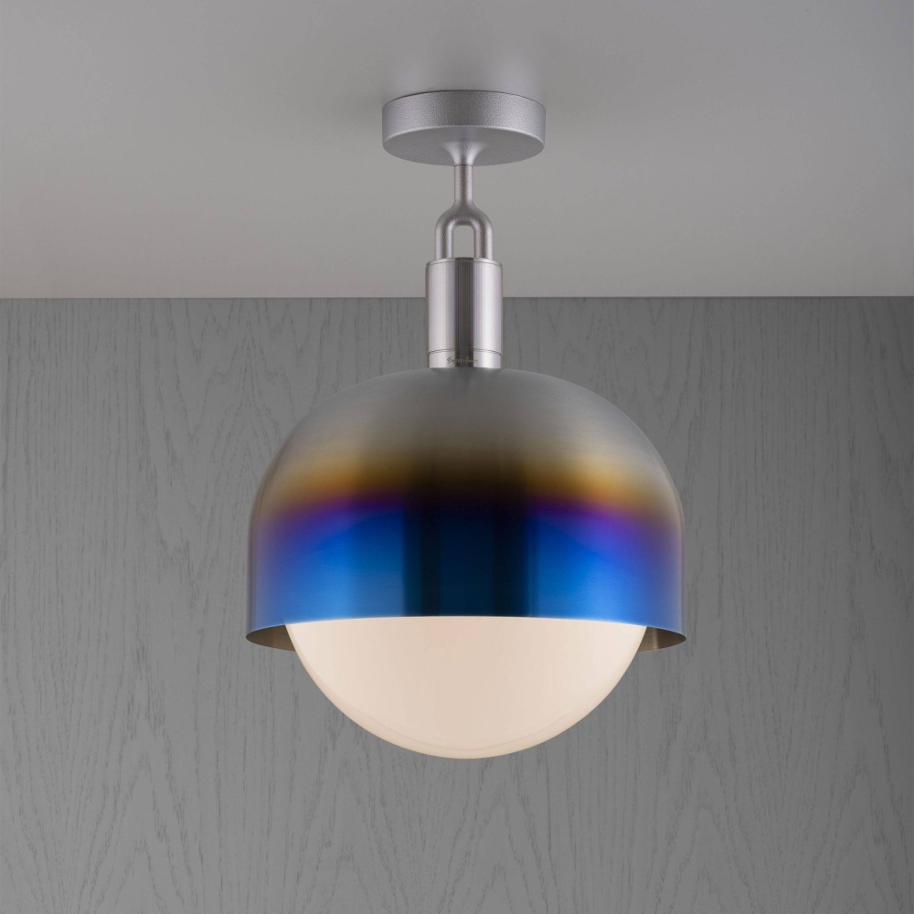 FORKED CEILING / LINEAR / SHADE / GLOBE / OPAL / LARGE / BURNT STEEL
