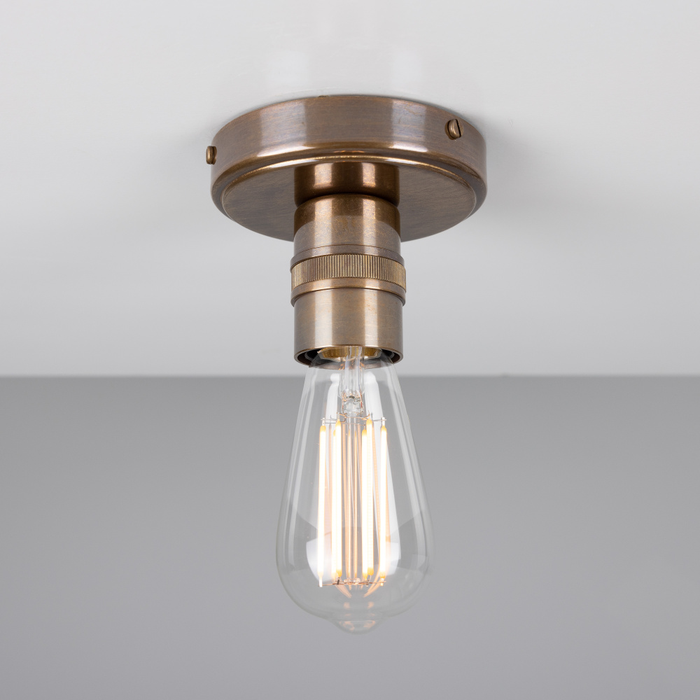 Devon Minimalist Brass Flush Ceiling Light | Antique Brass