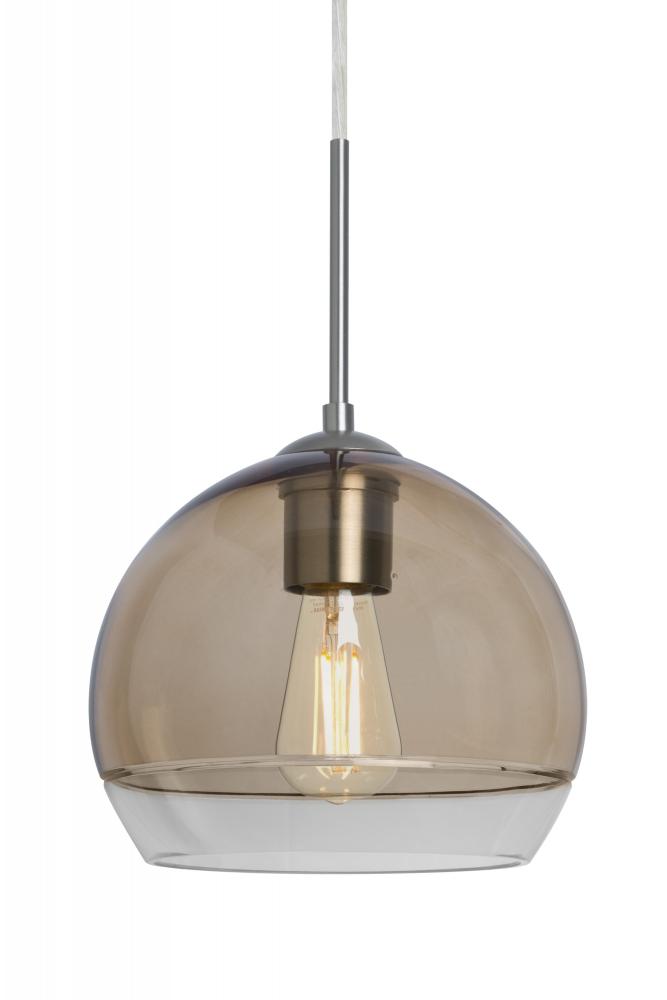 Besa, Ally 8 Cord Pendant For Multiport Canopy, Smoke/Clear, Satin Nickel Finish, 1x5W LED Filament