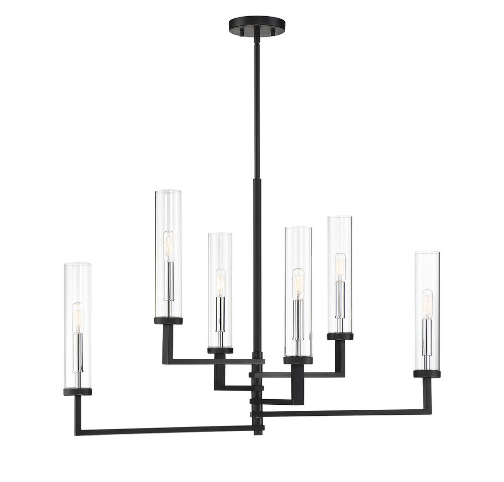 Folsom 6-Light Adjustable Linear Chandelier in Matte Black with Polished Chrome Accents