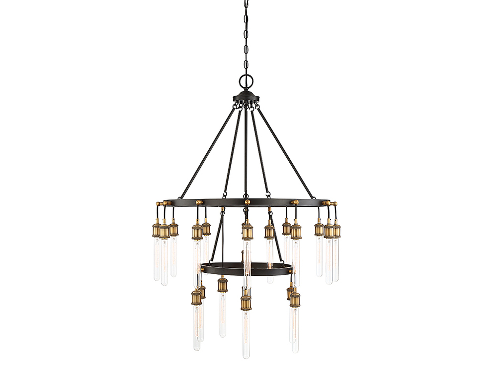 Campbell 21-Light Chandelier in Vintage Black with Warm Brass
