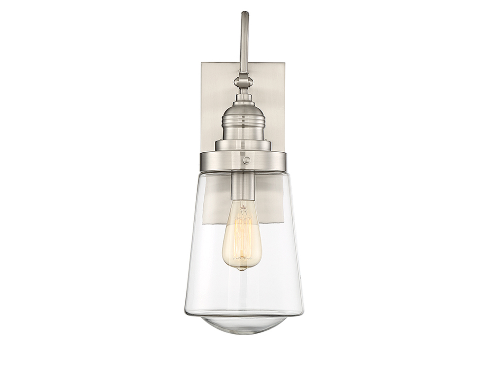Macauley 1-Light Outdoor Wall Lantern in Satin Nickel