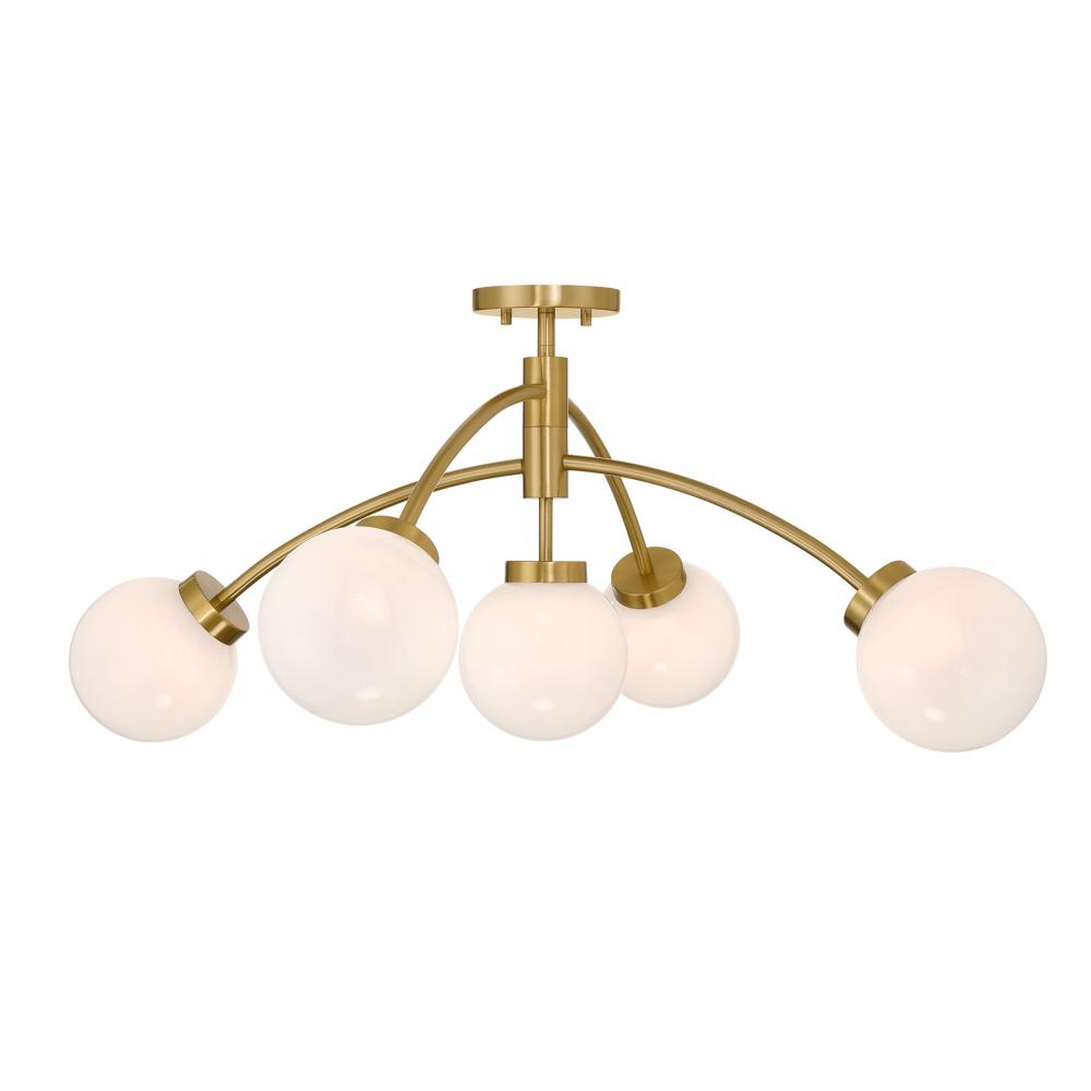 Redfield 5-Light Semi-Flush in Warm Brass