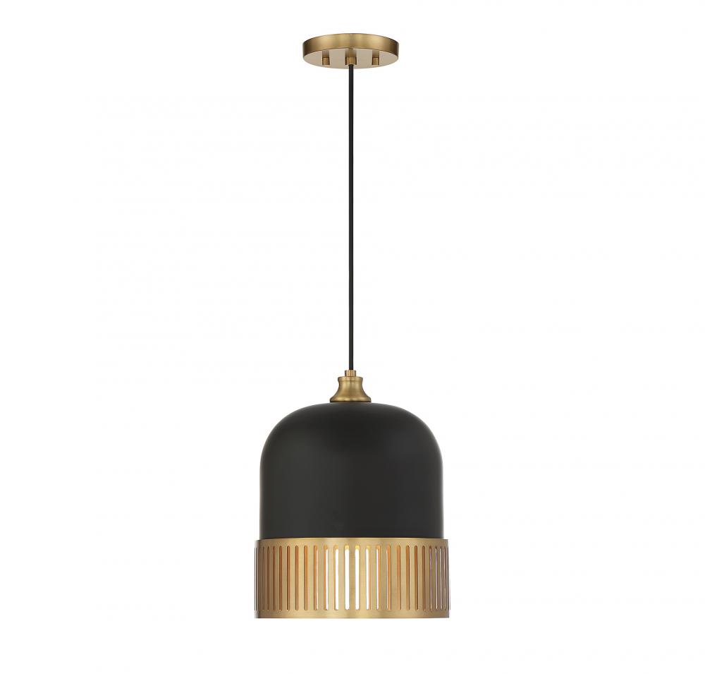 Eclipse 1-Light Pendant in Matte Black with Warm Brass Accents