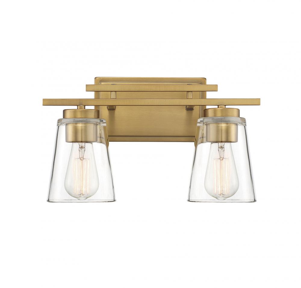 Calhoun 2-Light Bathroom Vanity Light in Warm Brass