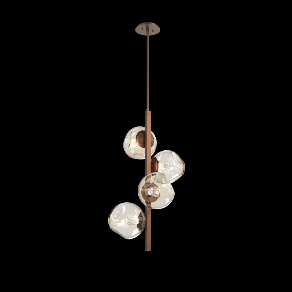 Luna 4pc Twisted Vine-Burnished Bronze-Geo Inner - Amber Outer-Threaded Rod Suspension-LED 3000K
