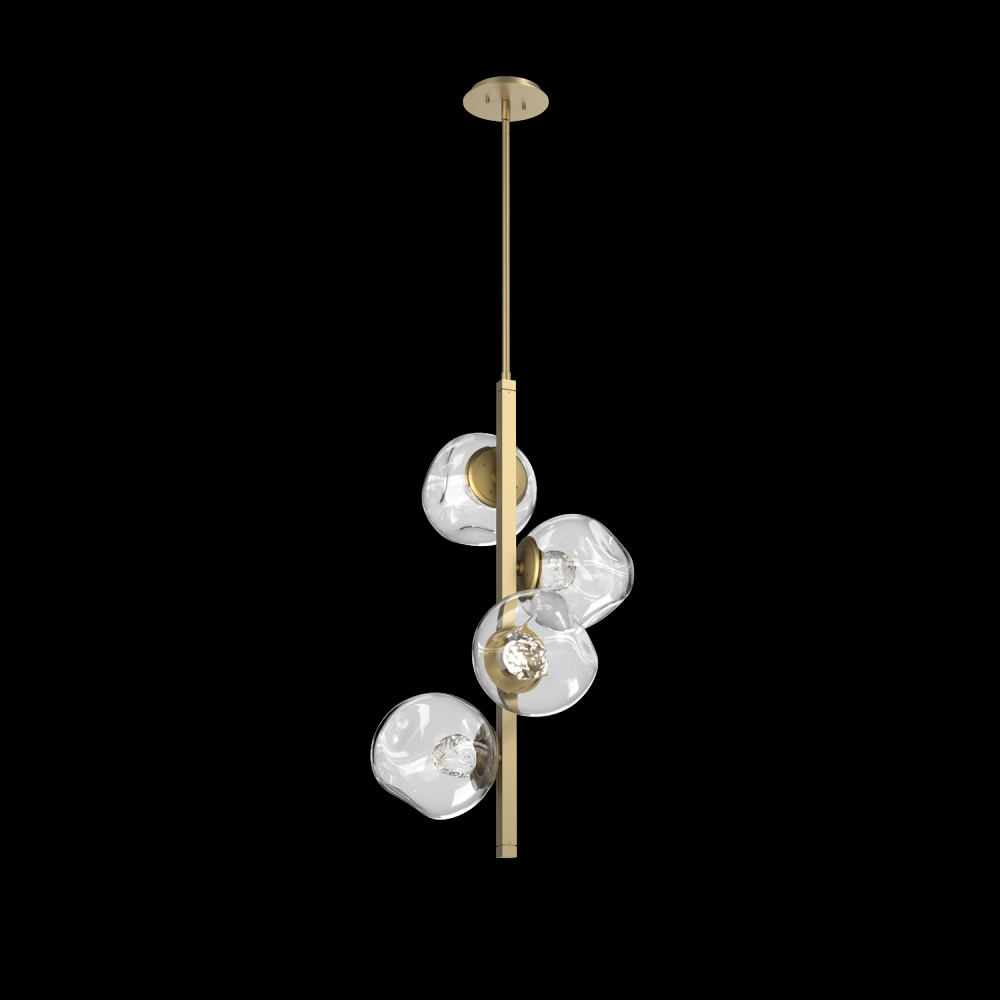 Luna 4pc Twisted Vine-Gilded Brass-Floret Inner - Clear Outer-Threaded Rod Suspension-LED 3000K