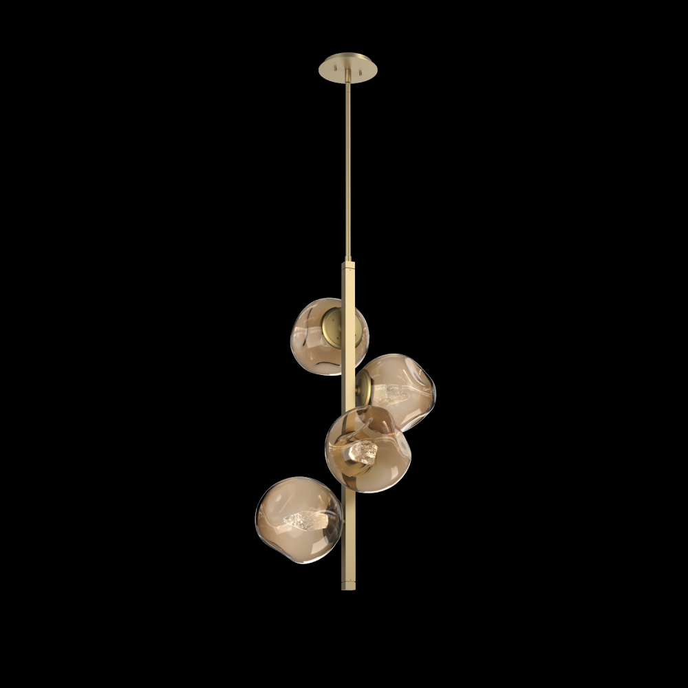 Luna 4pc Twisted Vine-Gilded Brass-Geo Inner - Bronze Outer-Threaded Rod Suspension-LED 3000K