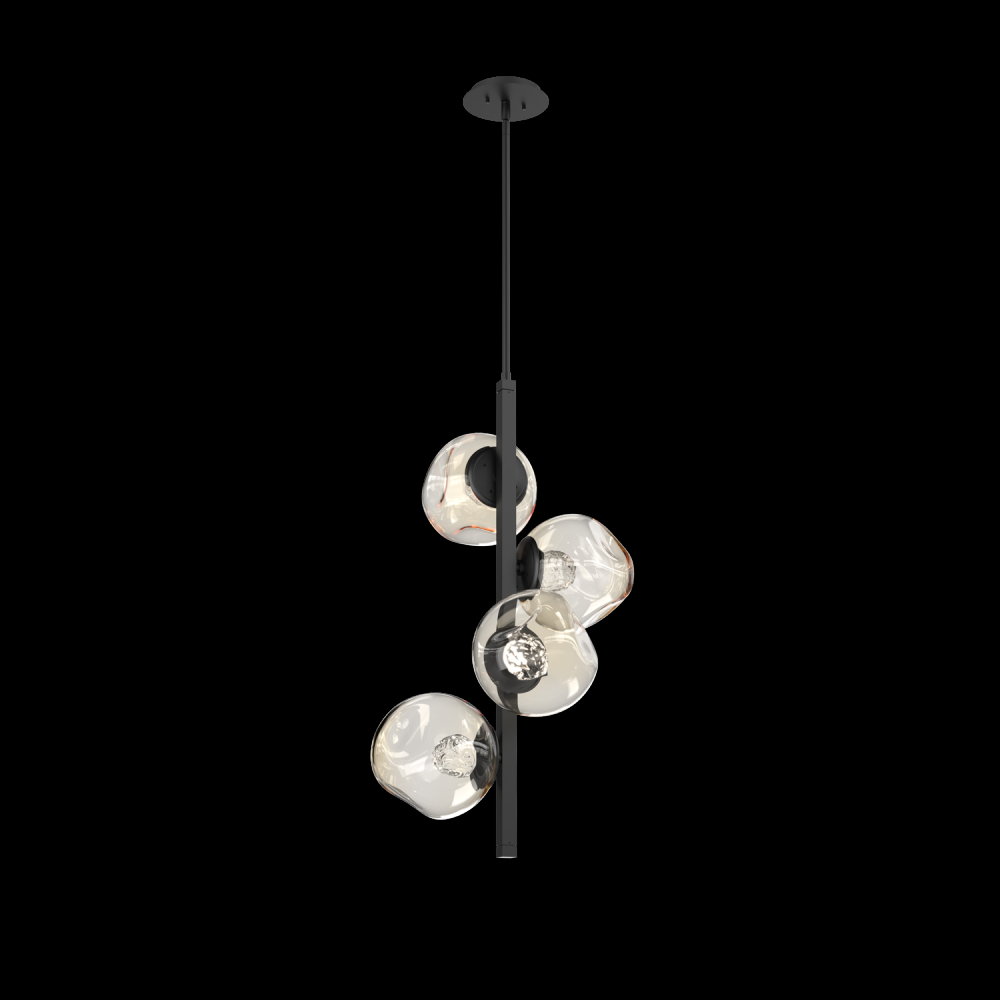 Luna 4pc Twisted Vine-Matte Black-Floret Inner - Amber Outer-Threaded Rod Suspension-LED 2700K