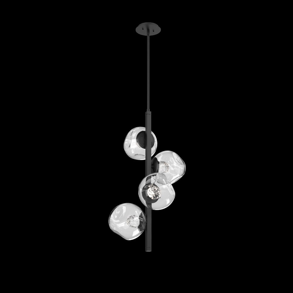 Luna 4pc Twisted Vine-Matte Black-Floret Inner - Clear Outer-Threaded Rod Suspension-LED 2700K