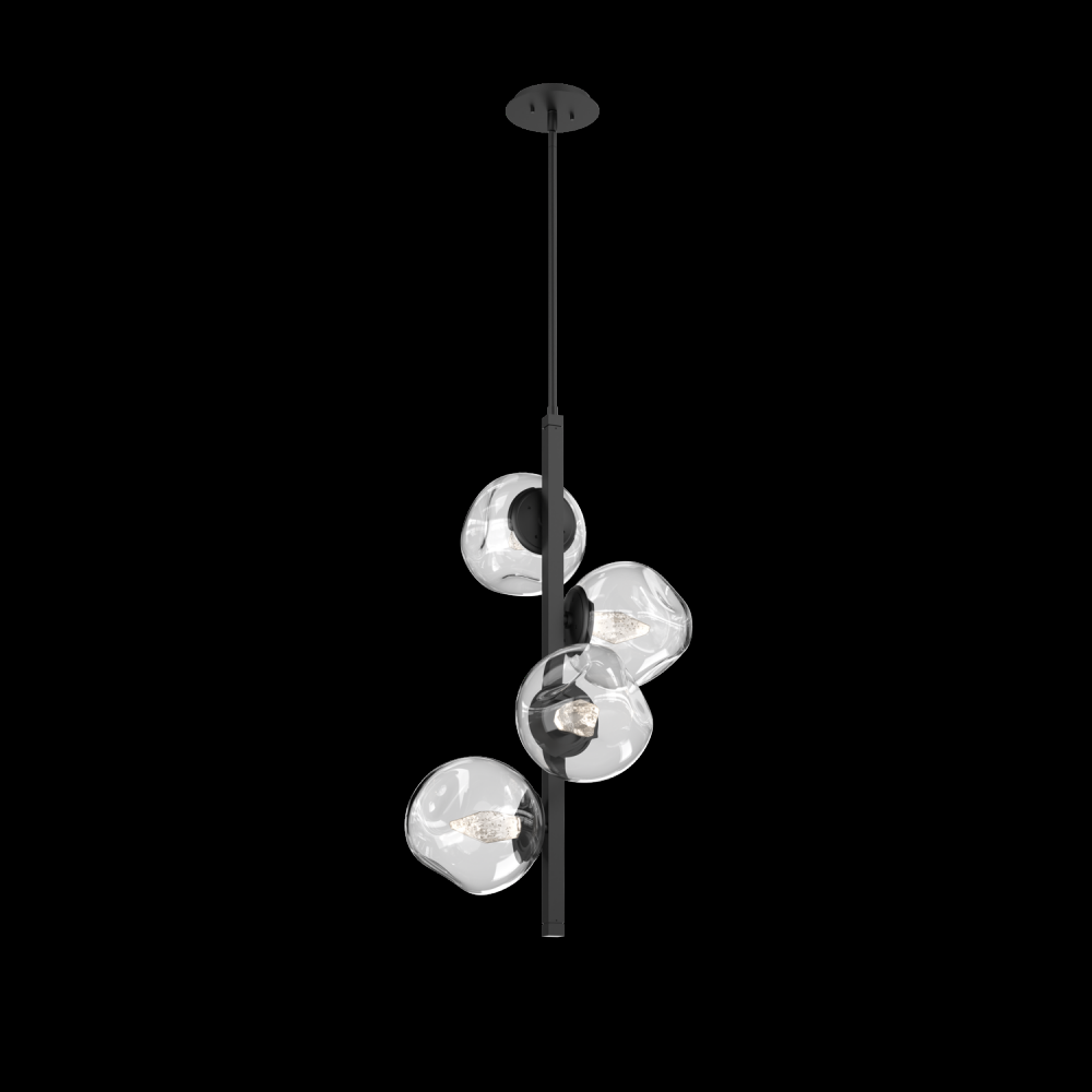 Luna 4pc Twisted Vine-Matte Black-Geo Inner - Clear Outer-Threaded Rod Suspension-LED 3000K