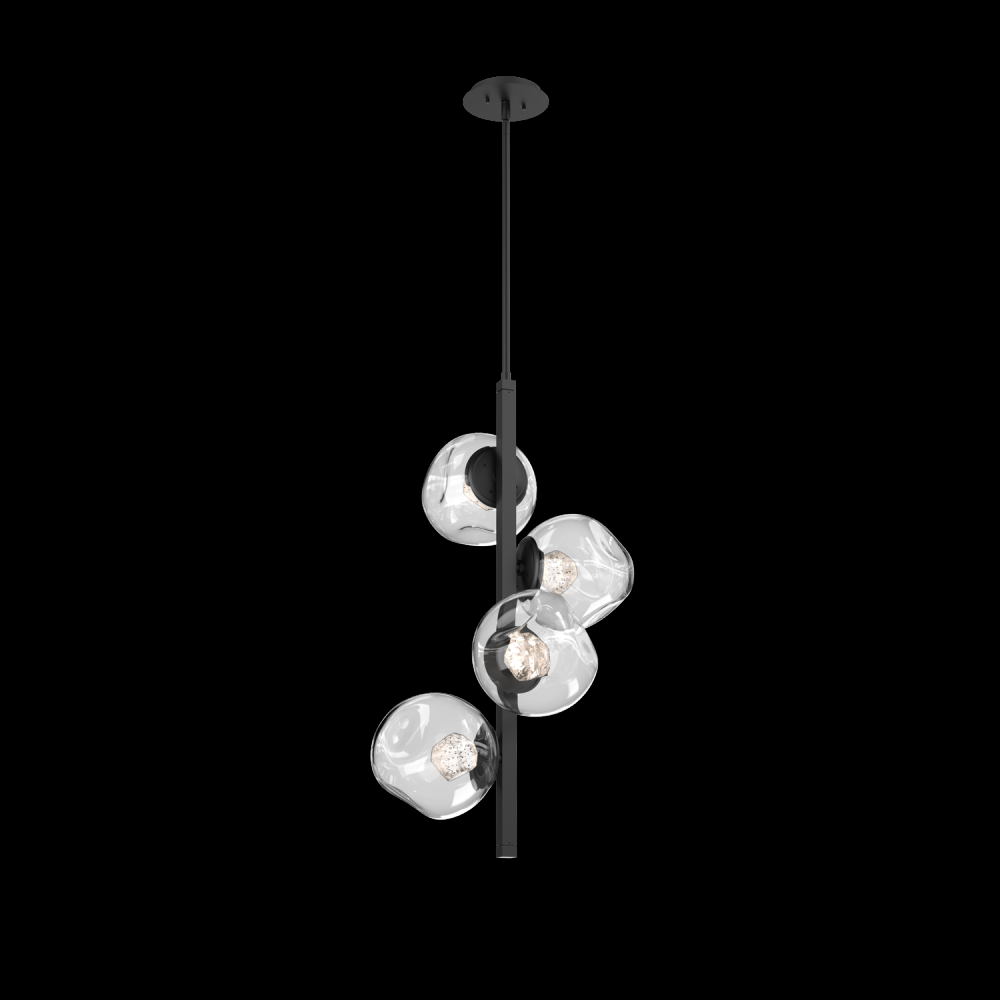 Luna 4pc Twisted Vine-Matte Black-Zircon Inner - Clear Outer-Threaded Rod Suspension-LED 3000K